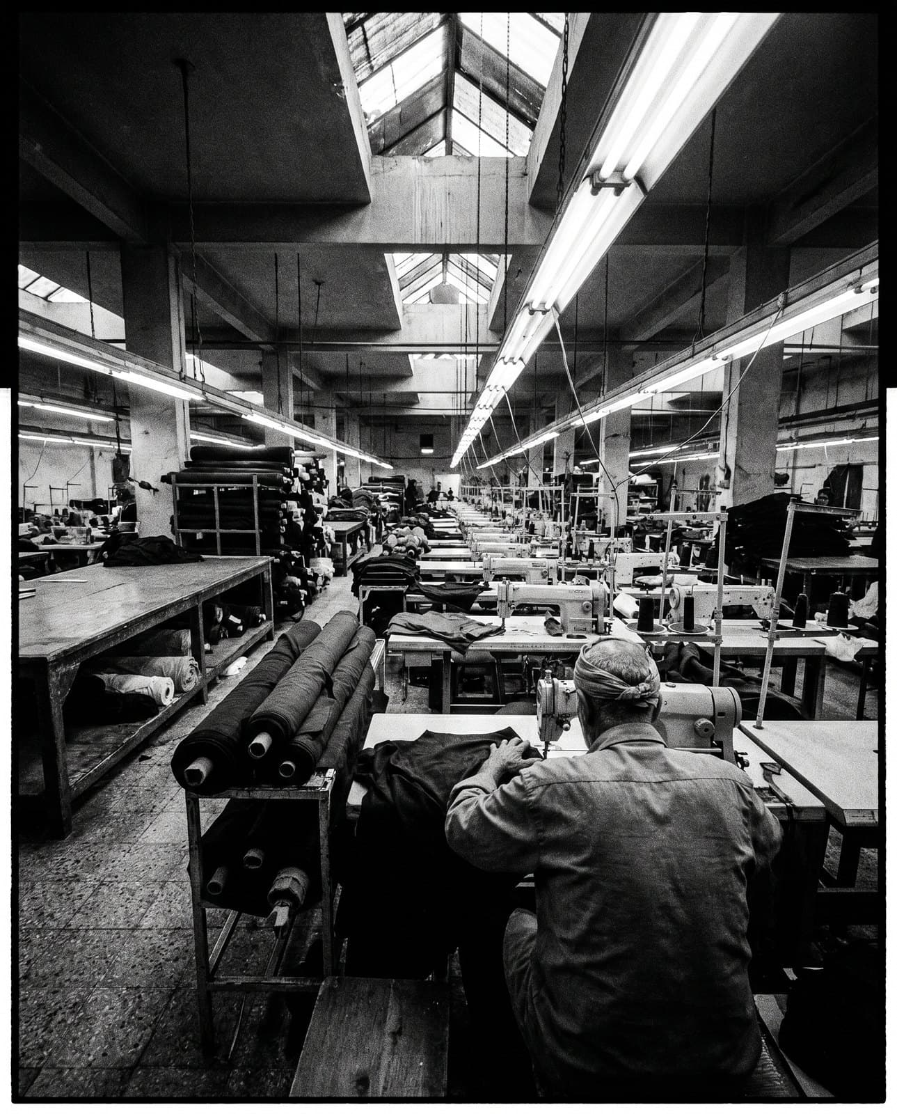 Documentary frame from the Factory Twenty One floor, standing in for a full-package / sportswear project.